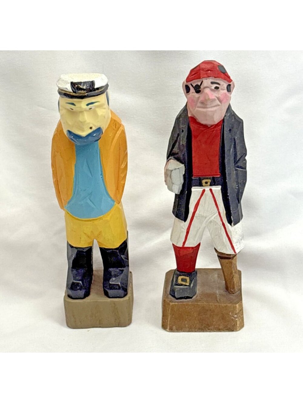 Hand Carved Wooden Sailor Captain Fisherman and Peg Leg Pirate Folk Art